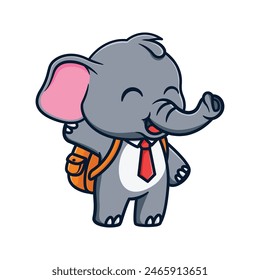 cartoon illustration design of cute and kawaii elephant back to school