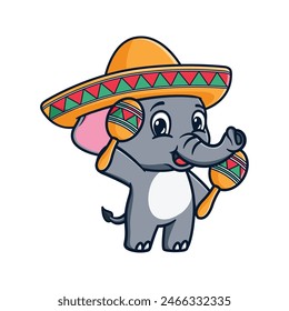 diseño de ilustración de dibujos animados de elefante lindo y kawaii con sombrero sombrero sombrero