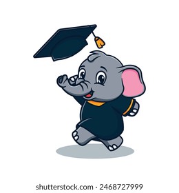 cartoon illustration design of cute and kawaii elephant graduation jumping and throwing graduation cap 