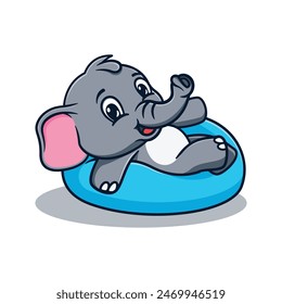 cartoon illustration design of a cute and kawaii elephant sitting on a beanbag