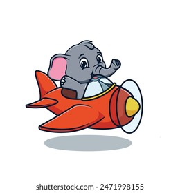 cartoon illustration design of a cute and kawaii elephant boarding a plane