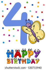 Cartoon Illustration Design of the Fourth Birthday Anniversary Greeting Card