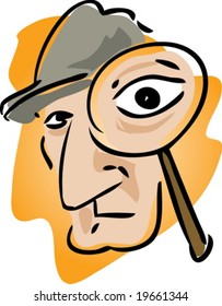 Cartoon illustration of detective with magnifying glass