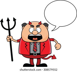 Cartoon illustration of a devil boss yelling with a speech bubble. 