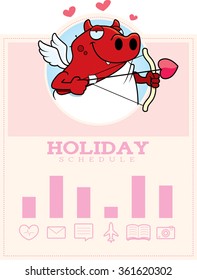 A cartoon illustration of a devil cupid in a Valentine's Day themed graphic.