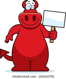 A cartoon illustration of a devil holding a sign.