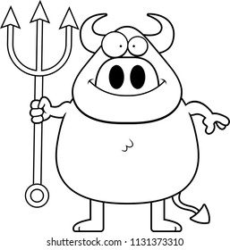 A cartoon illustration of a devil looking happy.