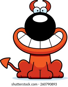 A cartoon illustration of a devil looking happy.