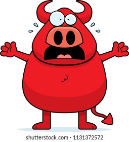 A cartoon illustration of a devil looking scared.