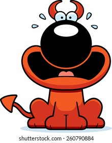 A cartoon illustration of a devil looking scared.