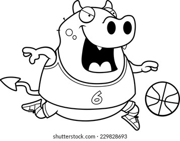 A cartoon illustration of a devil playing basketball.