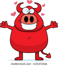 A cartoon illustration of a devil ready to give a hug.