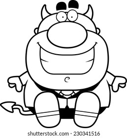 A cartoon illustration of a devil sitting.