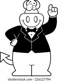 A cartoon illustration of a devil in a tuxedo.