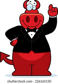 A cartoon illustration of a devil in a tuxedo.