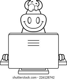 A cartoon illustration of a devil using a computer.