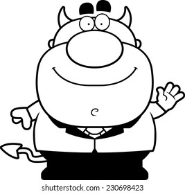 A cartoon illustration of a devil waving.