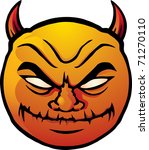 Cartoon illustration of a devilish, evil smiley face. No gradient meshes or transparency.