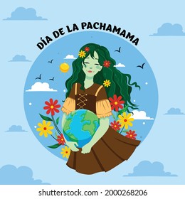 Cartoon illustration of dia de la pachamama banner design template.