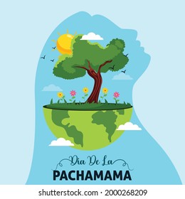 Cartoon illustration of dia de la pachamama banner design template.