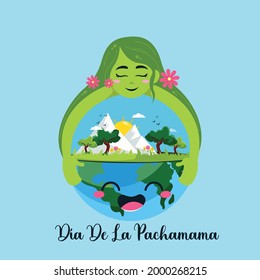 Cartoon illustration of dia de la pachamama banner design template.