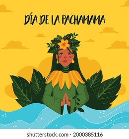 Cartoon illustration of dia de la pachamama banner template.