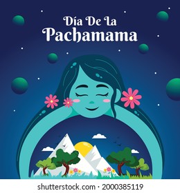 Cartoon illustration of dia de la pachamama banner template.