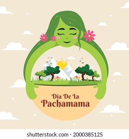 Cartoon illustration of dia de la pachamama banner template.