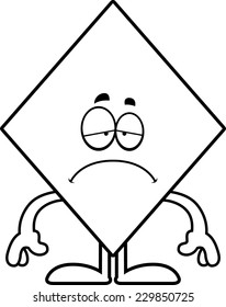 A cartoon illustration of a diamond card suit looking sad.