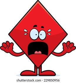 A cartoon illustration of a diamond card suit looking scared.