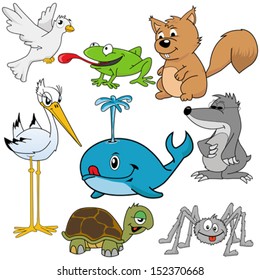 cartoon illustration of different animals