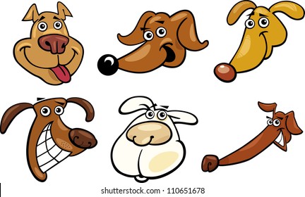 Cartoon Illustration of Different Funny Dogs Heads Set