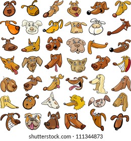 Cartoon Illustration of Different Funny Dogs Heads Huge Set