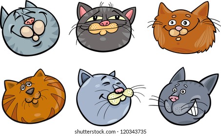 Cartoon Illustration of Different Happy Cats ot Kittens Heads Collection Set