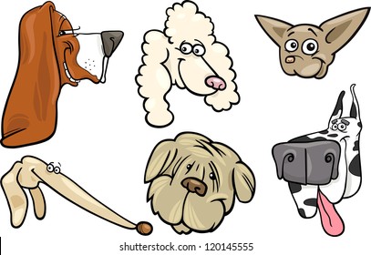 Cartoon Illustration of Different Happy Dogs Heads Collection Set