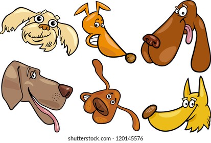 Cartoon Illustration of Different Happy Dogs Heads Collection Set