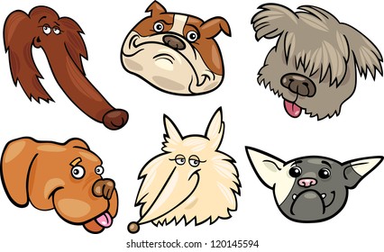 Cartoon Illustration of Different Happy Dogs Heads Collection Set