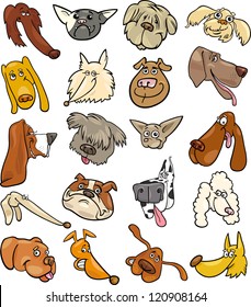 Cartoon Illustration of Different Happy Dogs Heads Big Collection Set