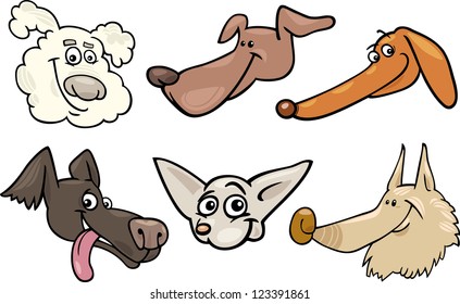 Cartoon Illustration of Different Happy Dogs or Puppies Heads Collection Set