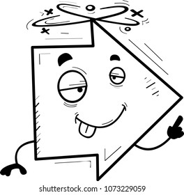 A cartoon illustration of a directional arrow looking drunk.