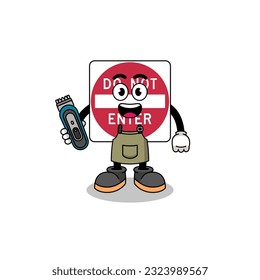 Cartoon Illustration of do not enter road sign as a barber man , character design