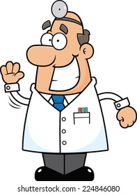 Cartoon illustration of a doctor with a happy expression. 