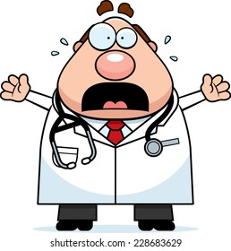 A Cartoon Illustration Of A Doctor Looking Scared.