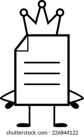 A cartoon illustration of a document with a crown.