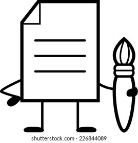 A cartoon illustration of a document with a paintbrush.