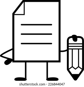 A cartoon illustration of a document with a pencil.