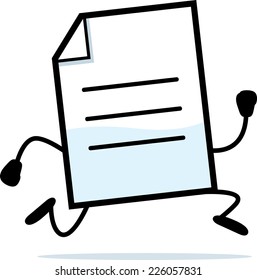 A cartoon illustration of a document running.