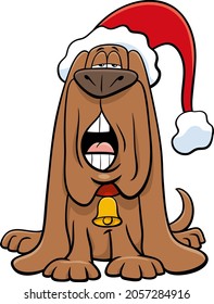 Cartoon illustration of dog animal character singing a carol on Christmas time