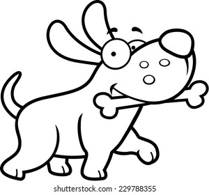 A cartoon illustration of a dog with a bone.