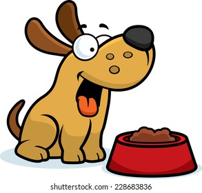 A Cartoon Illustration Of A Dog With A Bowl Of Food.